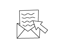 tekening van een bief die in een envelop wordt gestopt