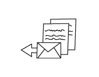 tekening van een meedere papieren en een envelop